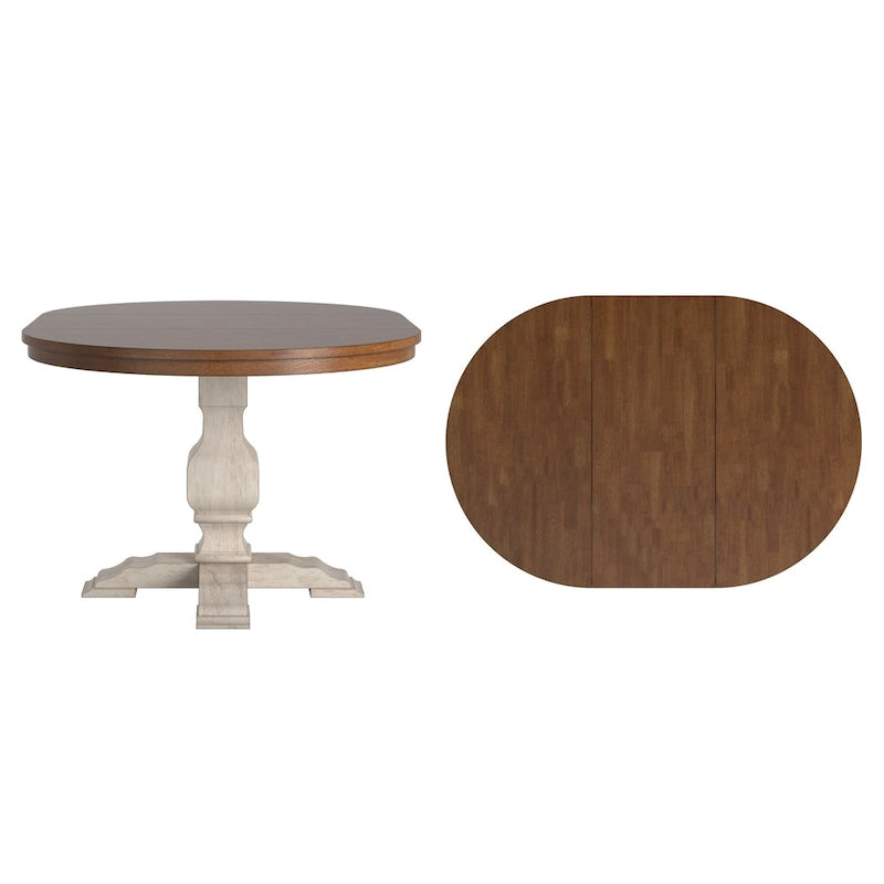Two-Tone Oval Solid Wood Top Extending Dining Table