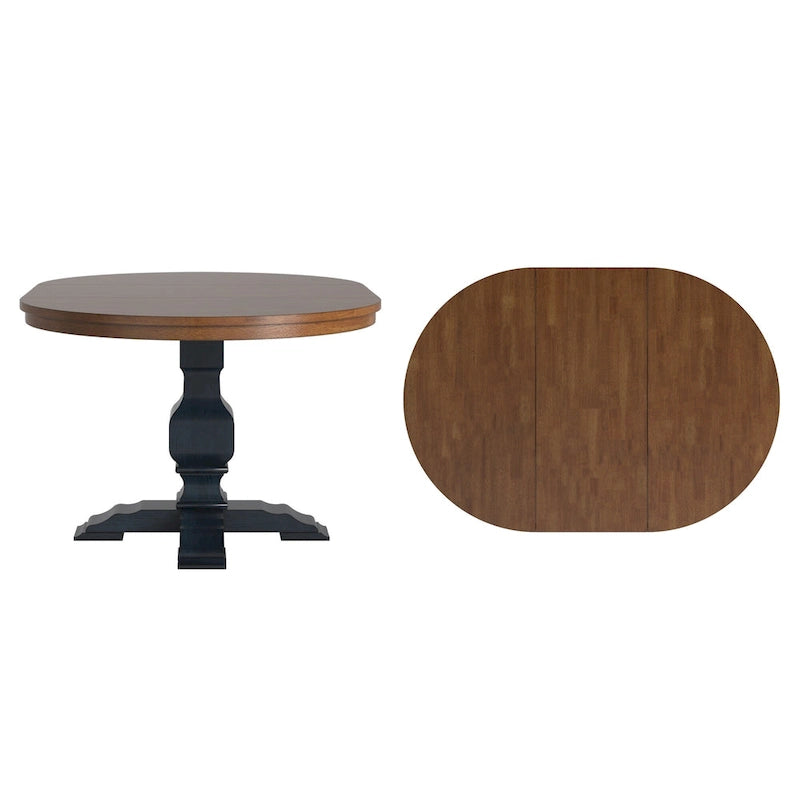 Two-Tone Oval Solid Wood Top Extending Dining Table