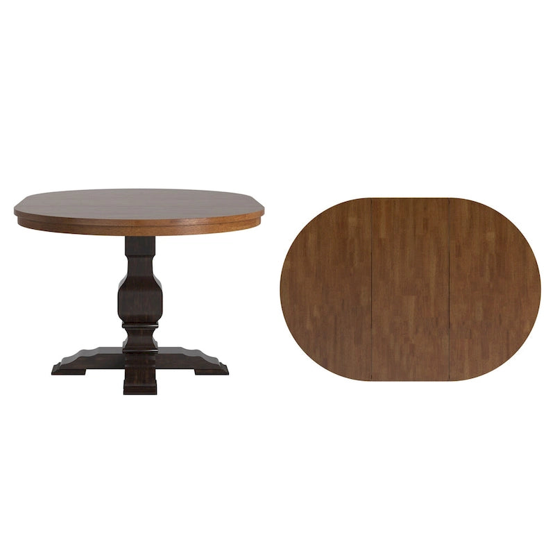 Two-Tone Oval Solid Wood Top Extending Dining Table