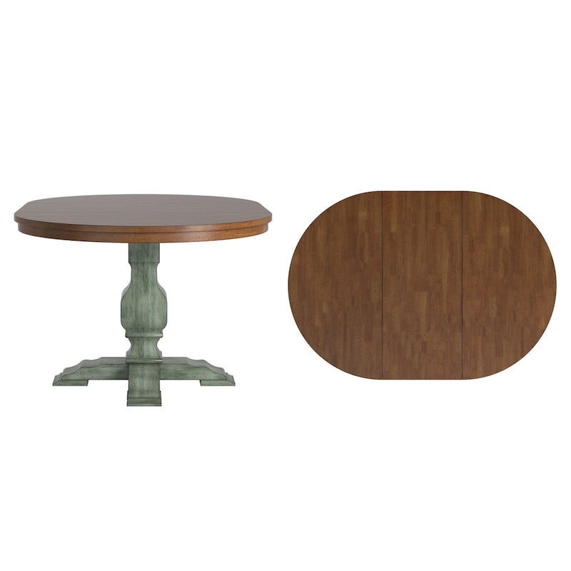 Two-Tone Oval Solid Wood Top Extending Dining Table