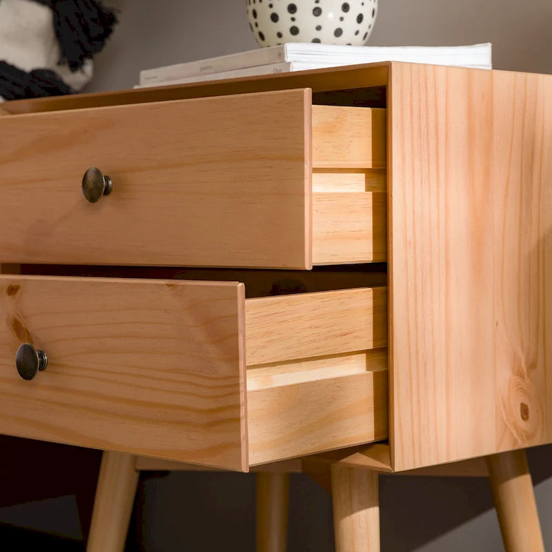 Mid-Century Solid Wood 2-Drawer Nightstands (Pair)