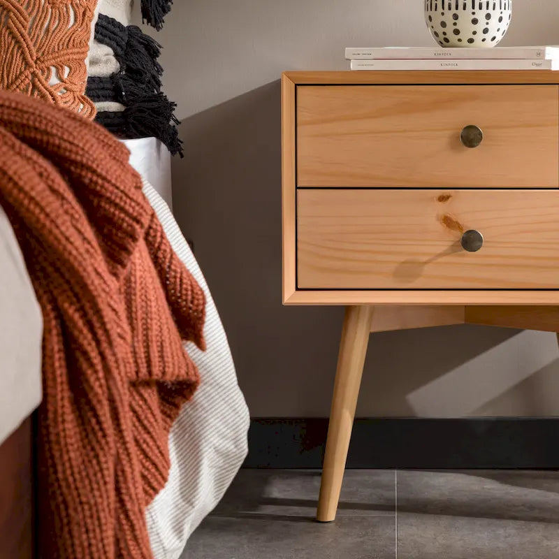Mid-Century Solid Wood 2-Drawer Nightstands (Pair)