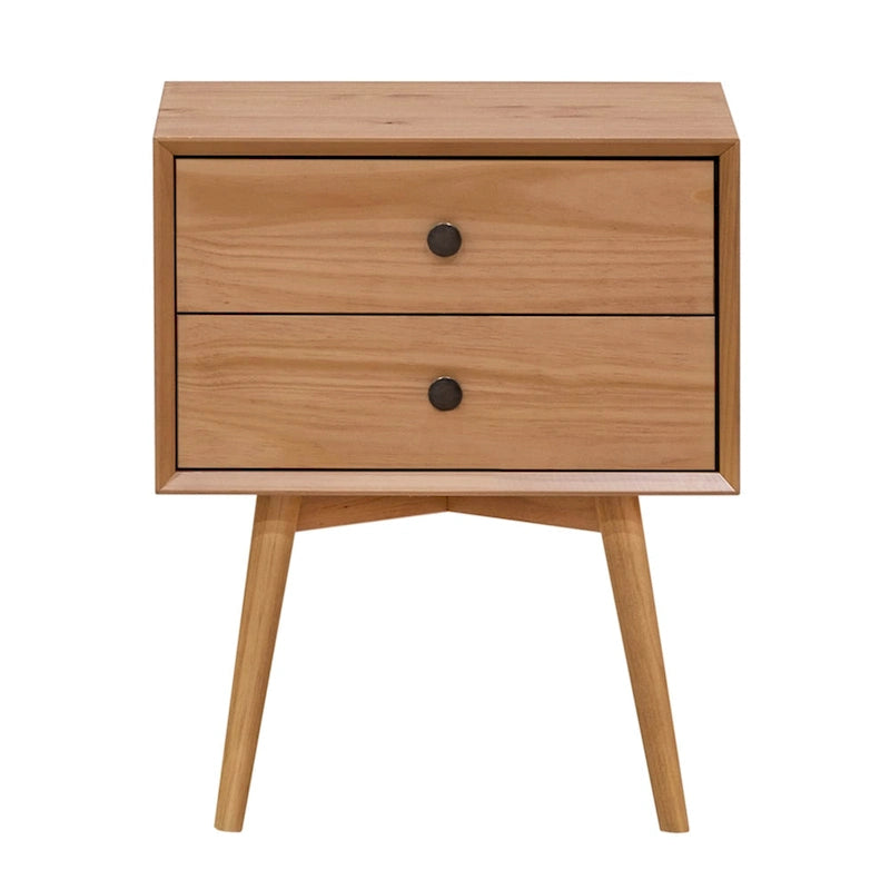 Mid-Century Solid Wood 2-Drawer Nightstands (Pair)