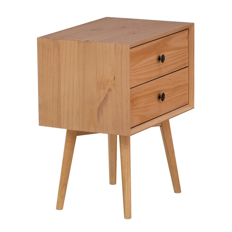 Mid-Century Solid Wood 2-Drawer Nightstands (Pair)