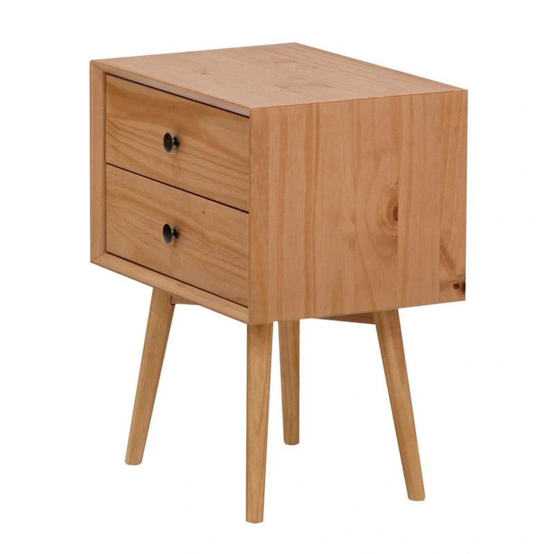 Mid-Century Solid Wood 2-Drawer Nightstands (Pair)