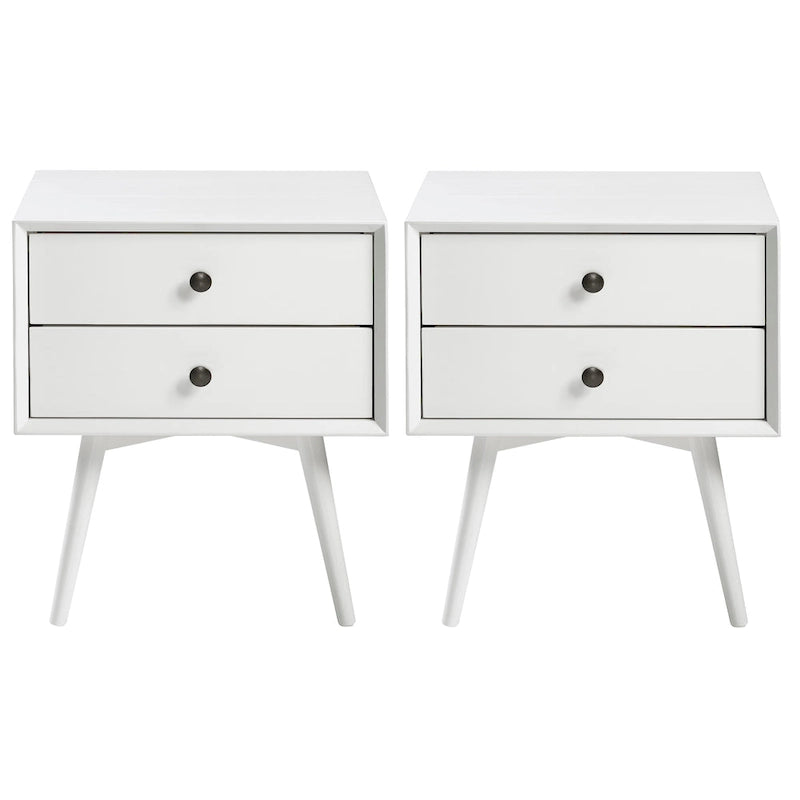 Mid-Century Solid Wood 2-Drawer Nightstands (Pair)