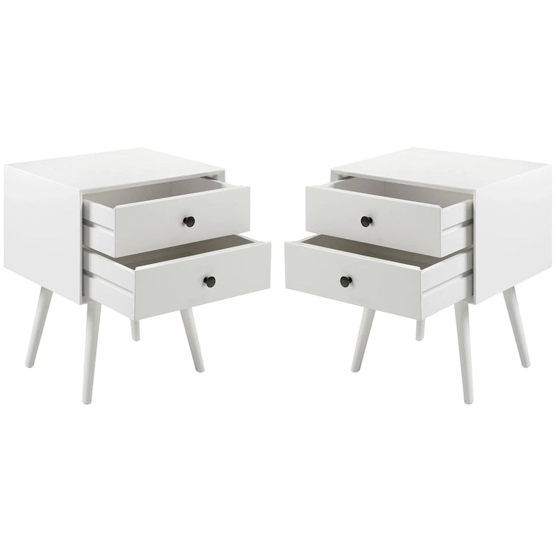 Mid-Century Solid Wood 2-Drawer Nightstands (Pair)