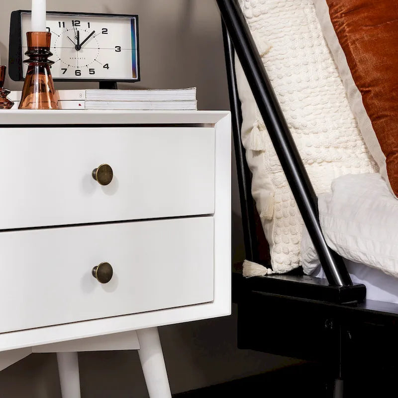 Mid-Century Solid Wood 2-Drawer Nightstands (Pair)