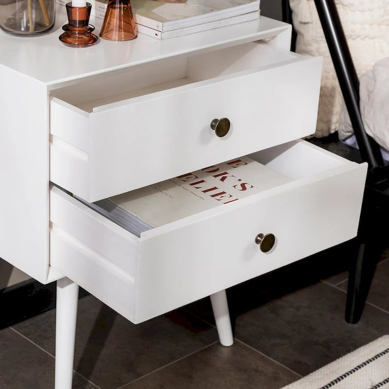 Mid-Century Solid Wood 2-Drawer Nightstands (Pair)