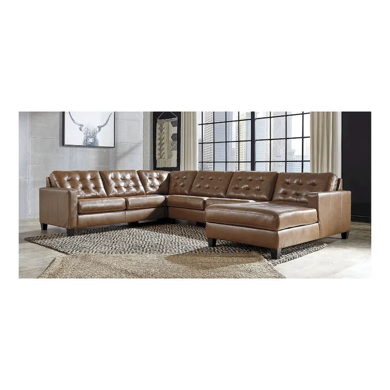 Brown 4-Piece Sectional Sofa with Chaise - 142W x 109D x 36H