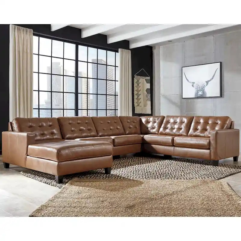 Brown 4-Piece Sectional Sofa with Chaise - 142W x 109D x 36H