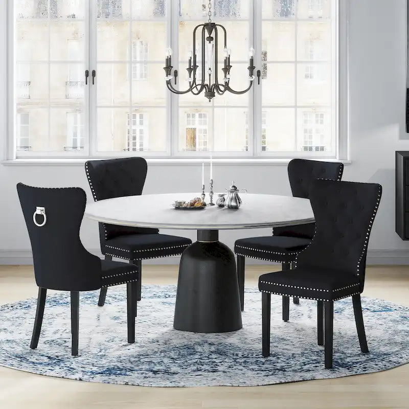 Tufted Wingback Dining Chairs (Four) with Nailhead and Ring Pulls