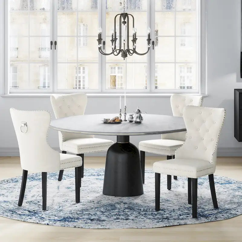 Tufted Wingback Dining Chairs (Four) with Nailhead and Ring Pulls