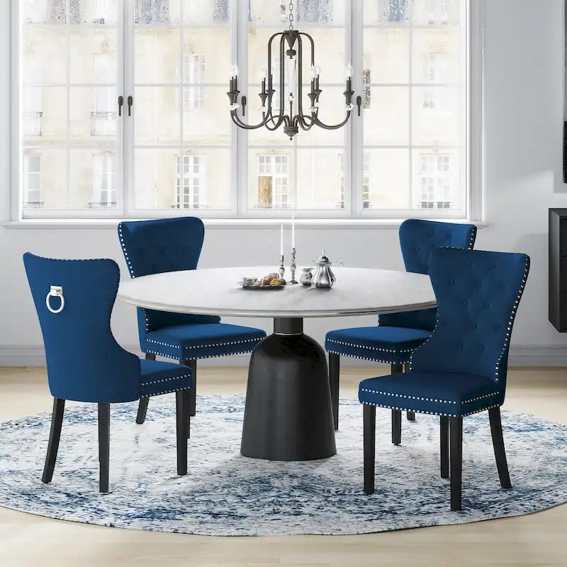Tufted Wingback Dining Chairs (Four) with Nailhead and Ring Pulls