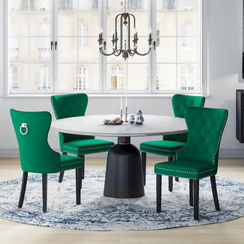 Tufted Wingback Dining Chairs (Four) with Nailhead and Ring Pulls