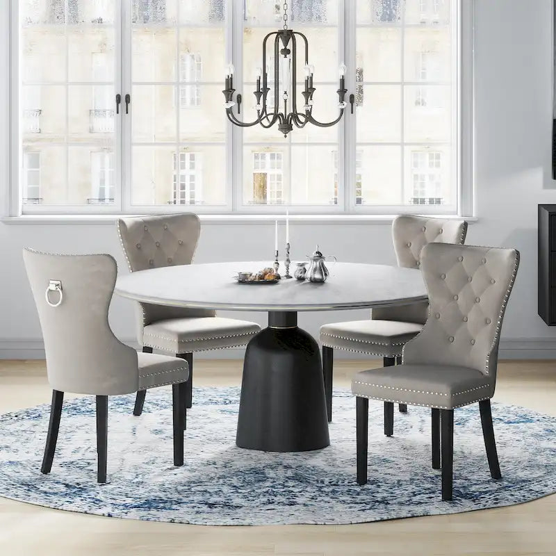 Tufted Wingback Dining Chairs (Four) with Nailhead and Ring Pulls