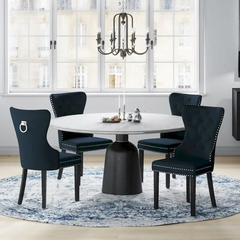 Tufted Wingback Dining Chairs (Four) with Nailhead and Ring Pulls