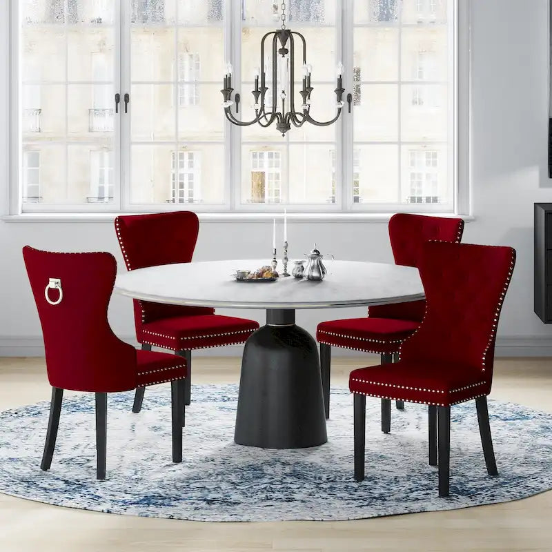 Tufted Wingback Dining Chairs (Four) with Nailhead and Ring Pulls
