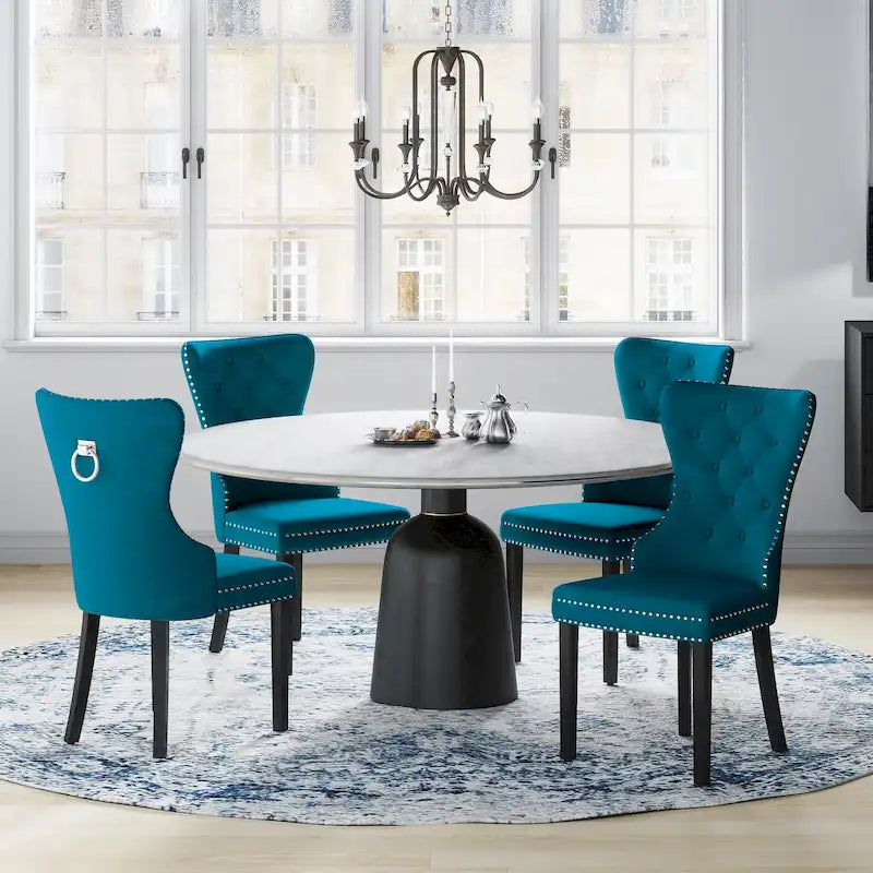 Tufted Wingback Dining Chairs (Four) with Nailhead and Ring Pulls