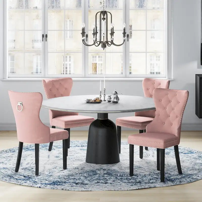 Tufted Wingback Dining Chairs (Four) with Nailhead and Ring Pulls
