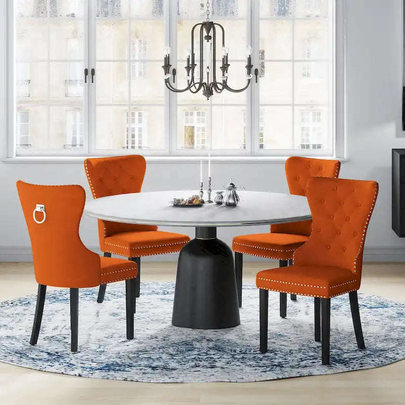 Tufted Wingback Dining Chairs (Four) with Nailhead and Ring Pulls