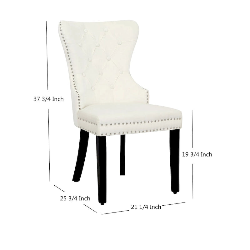 Tufted Wingback Dining Chairs (Four) with Nailhead and Ring Pulls