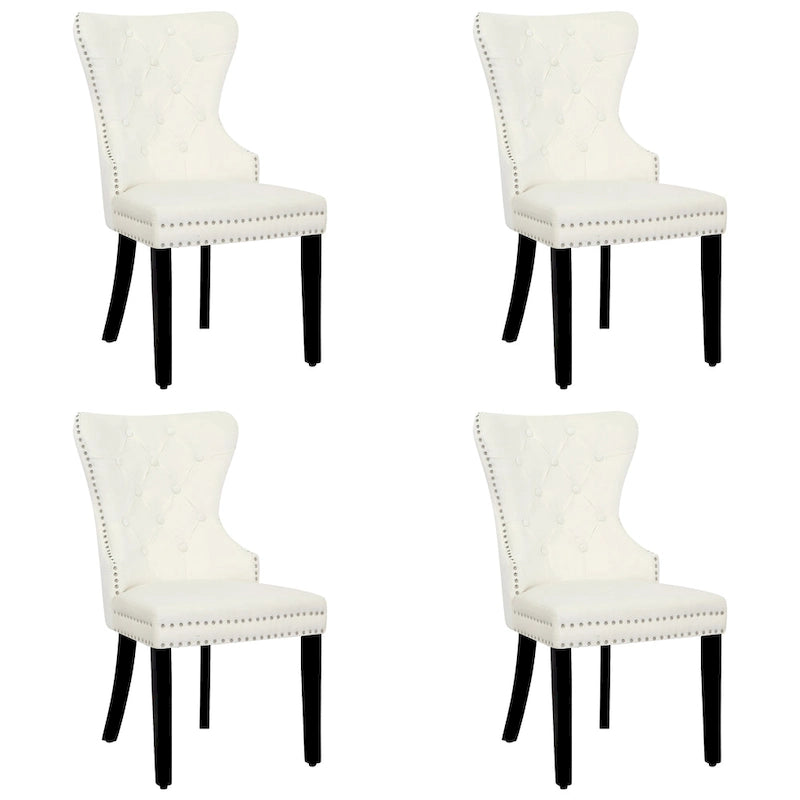 Tufted Wingback Dining Chairs (Four) with Nailhead and Ring Pulls
