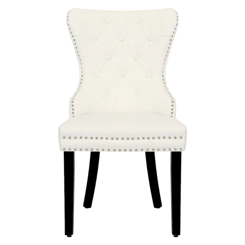 Tufted Wingback Dining Chairs (Four) with Nailhead and Ring Pulls