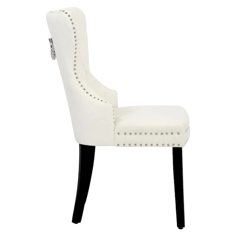 Tufted Wingback Dining Chairs (Four) with Nailhead and Ring Pulls