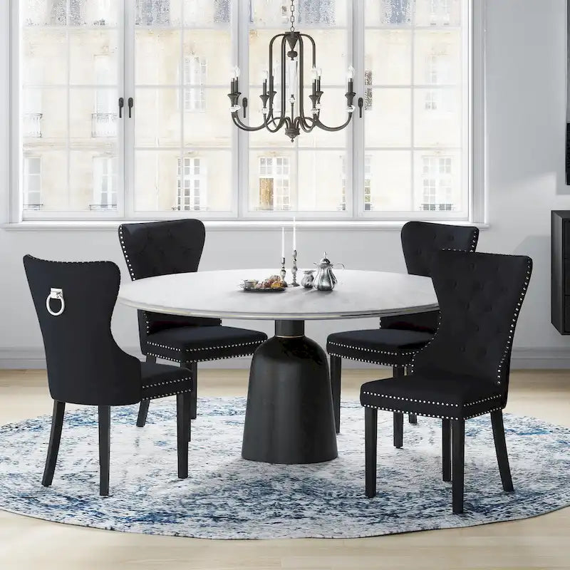 Tufted Wingback Dining Chairs (Four) with Nailhead and Ring Pulls