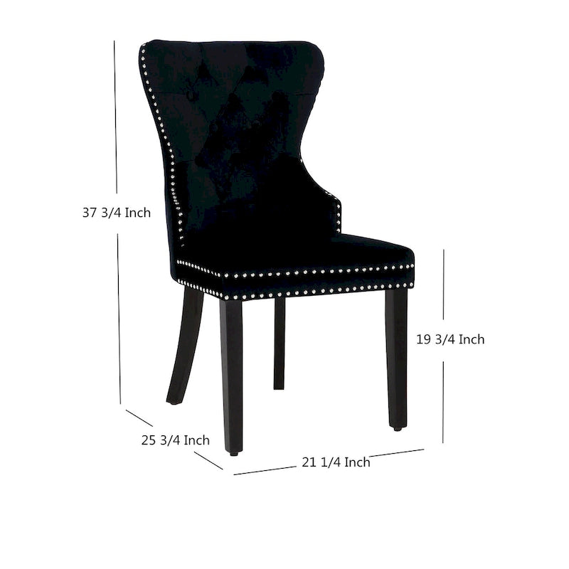 Tufted Wingback Dining Chairs (Four) with Nailhead and Ring Pulls