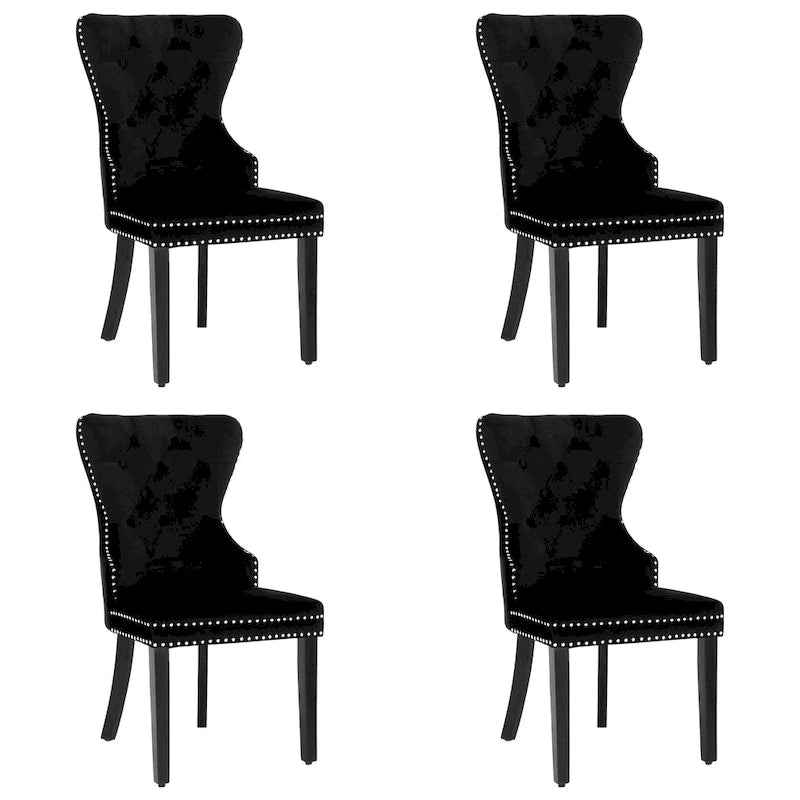 Tufted Wingback Dining Chairs (Four) with Nailhead and Ring Pulls