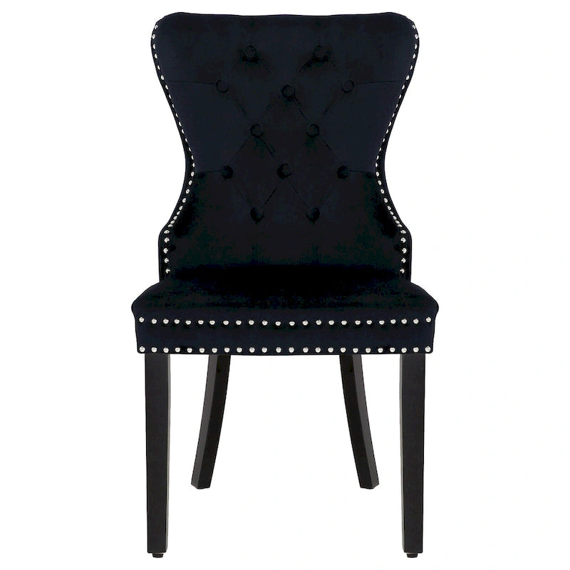Tufted Wingback Dining Chairs (Four) with Nailhead and Ring Pulls