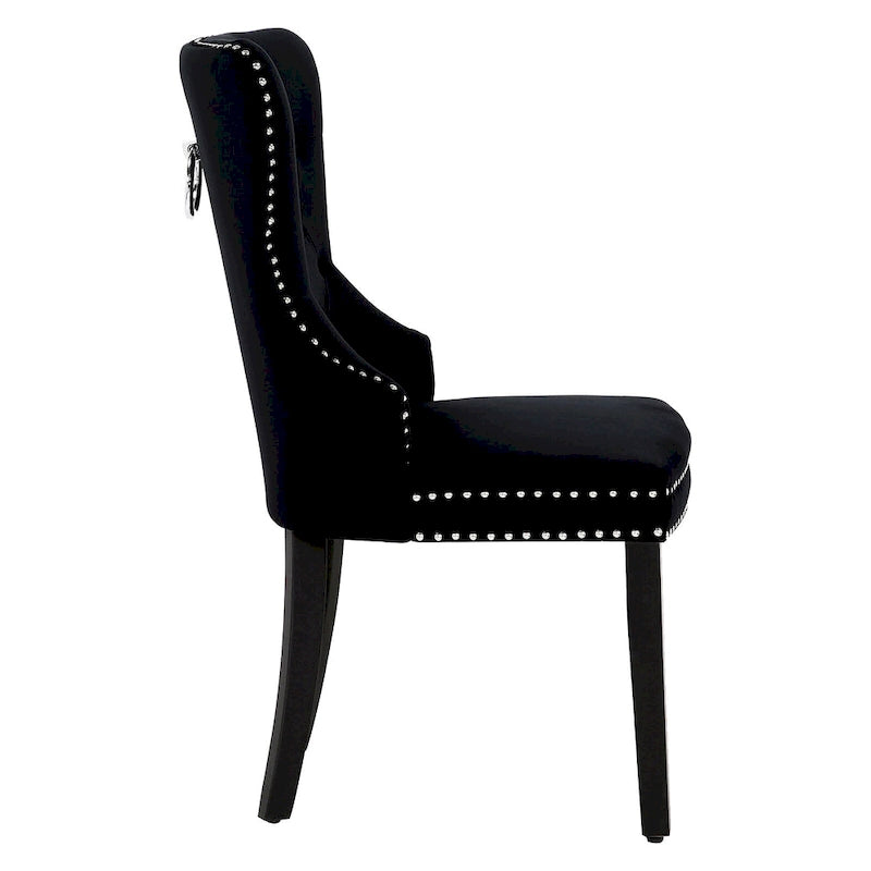 Tufted Wingback Dining Chairs (Four) with Nailhead and Ring Pulls