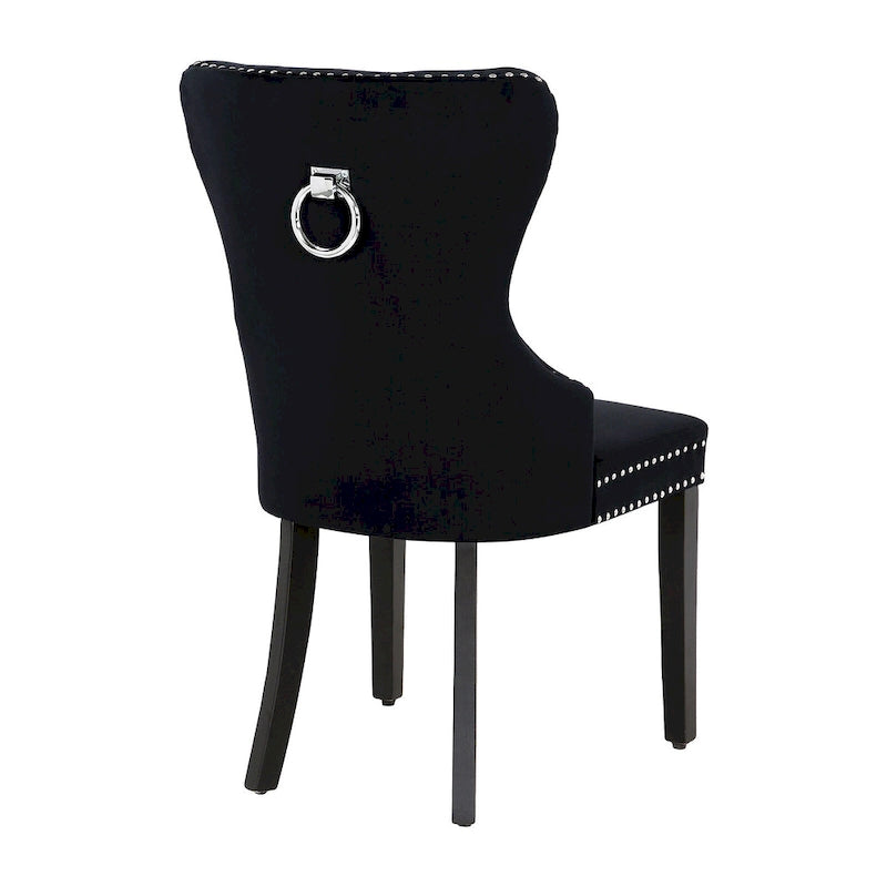 Tufted Wingback Dining Chairs (Four) with Nailhead and Ring Pulls