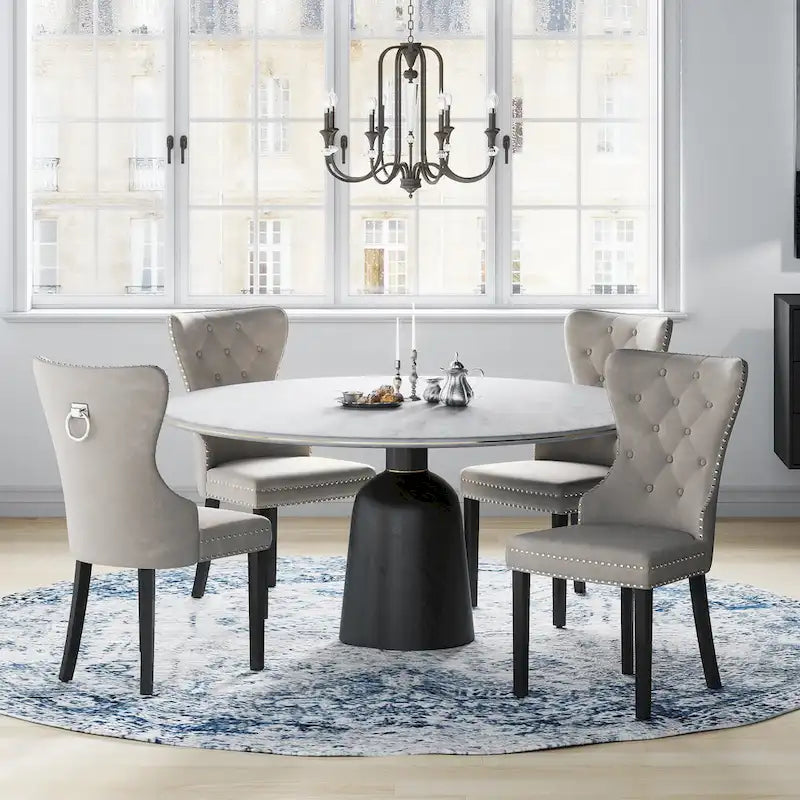Tufted Wingback Dining Chairs (Four) with Nailhead and Ring Pulls