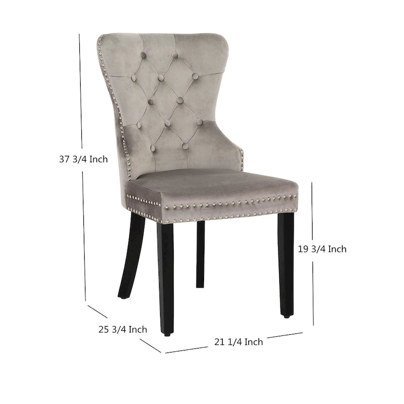Tufted Wingback Dining Chairs (Four) with Nailhead and Ring Pulls