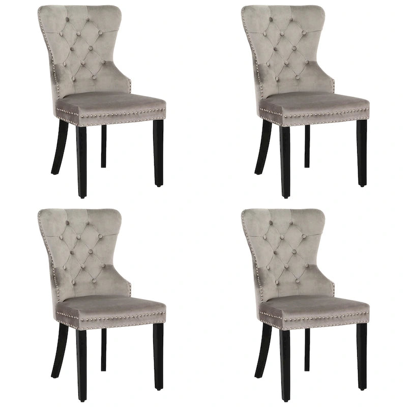Tufted Wingback Dining Chairs (Four) with Nailhead and Ring Pulls