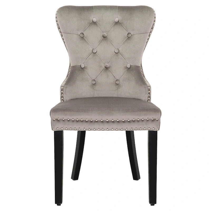 Tufted Wingback Dining Chairs (Four) with Nailhead and Ring Pulls
