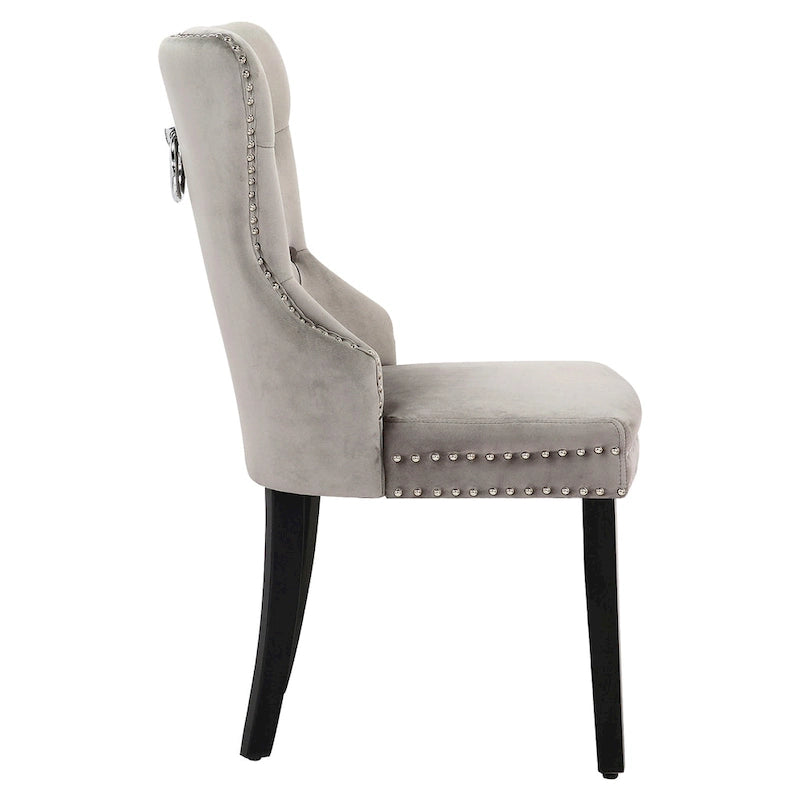 Tufted Wingback Dining Chairs (Four) with Nailhead and Ring Pulls