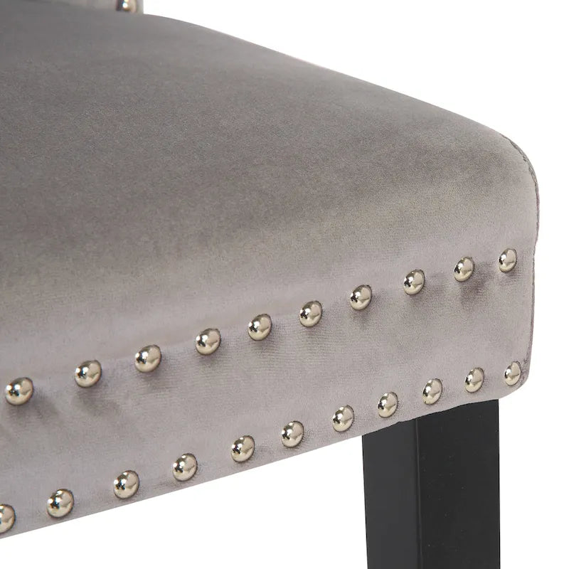 Tufted Wingback Dining Chairs (Four) with Nailhead and Ring Pulls