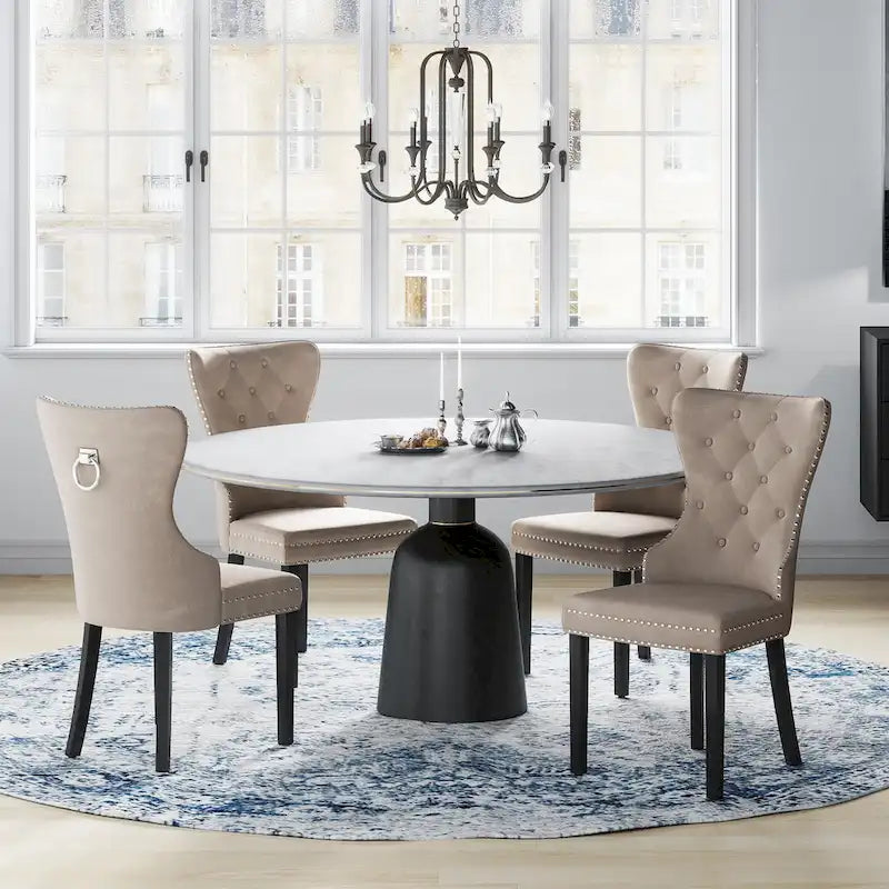 Tufted Wingback Dining Chairs (Four) with Nailhead and Ring Pulls
