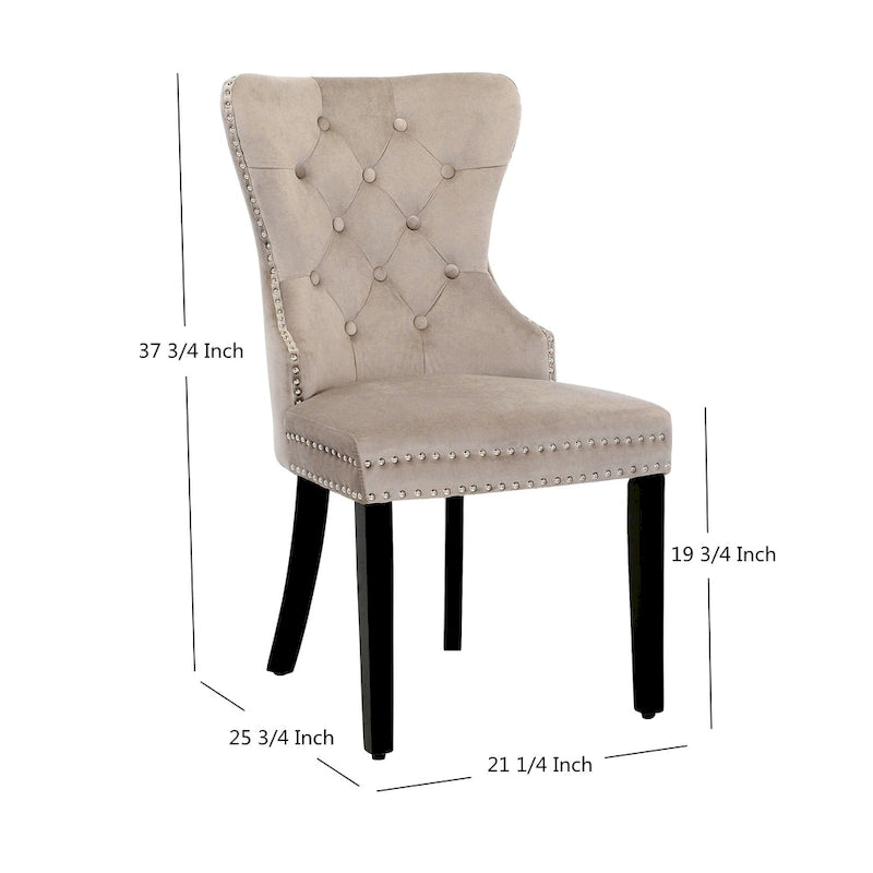 Tufted Wingback Dining Chairs (Four) with Nailhead and Ring Pulls