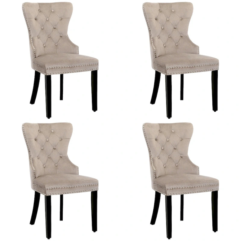 Tufted Wingback Dining Chairs (Four) with Nailhead and Ring Pulls