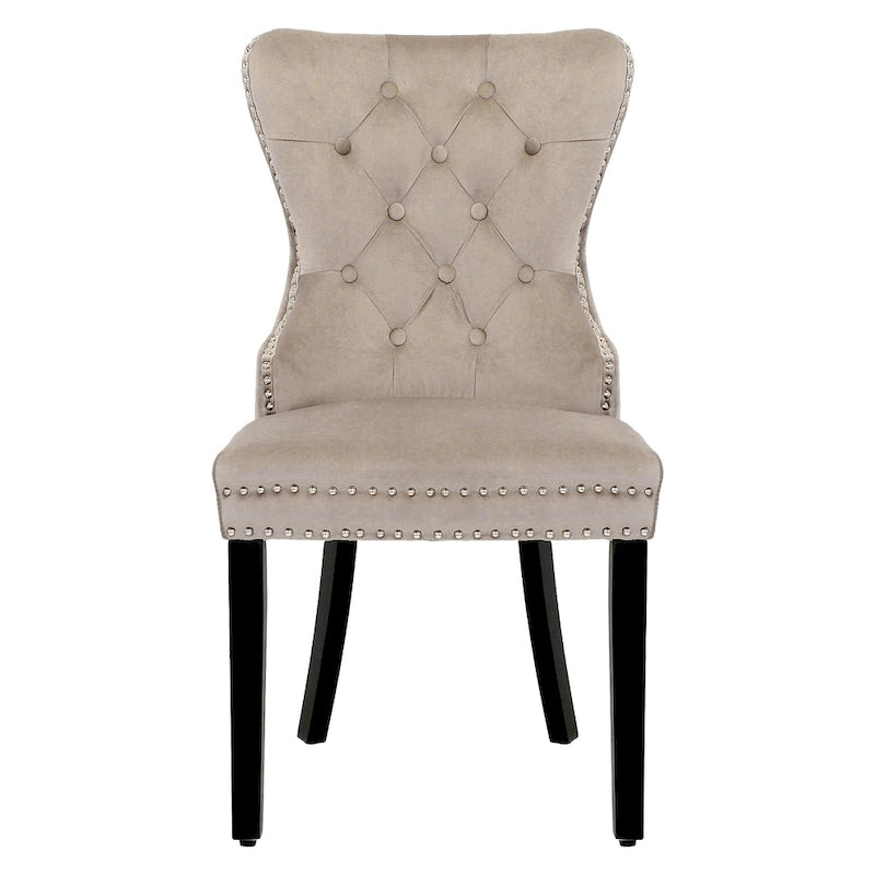 Tufted Wingback Dining Chairs (Four) with Nailhead and Ring Pulls