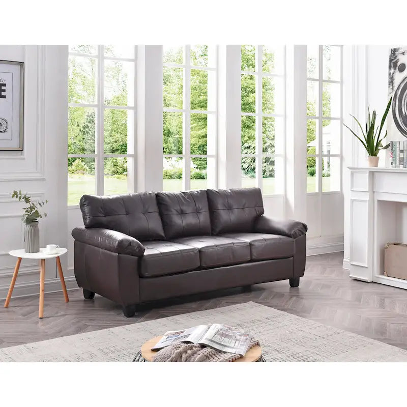 Faux Leather Sofa with Pillowtop Arms