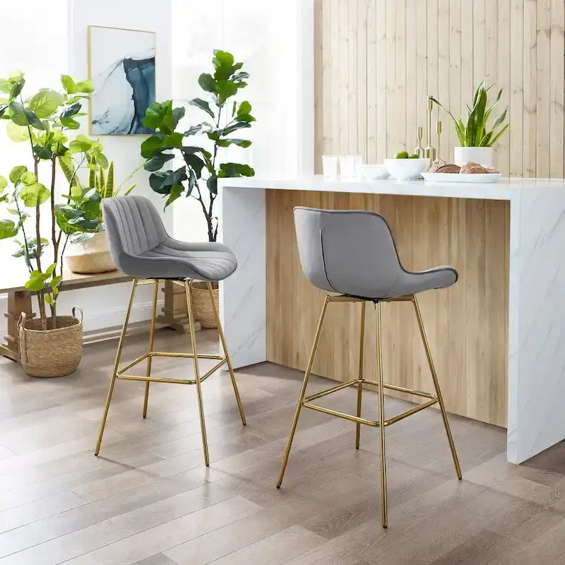 Modern Swivel Velvet Barstools (Pair)