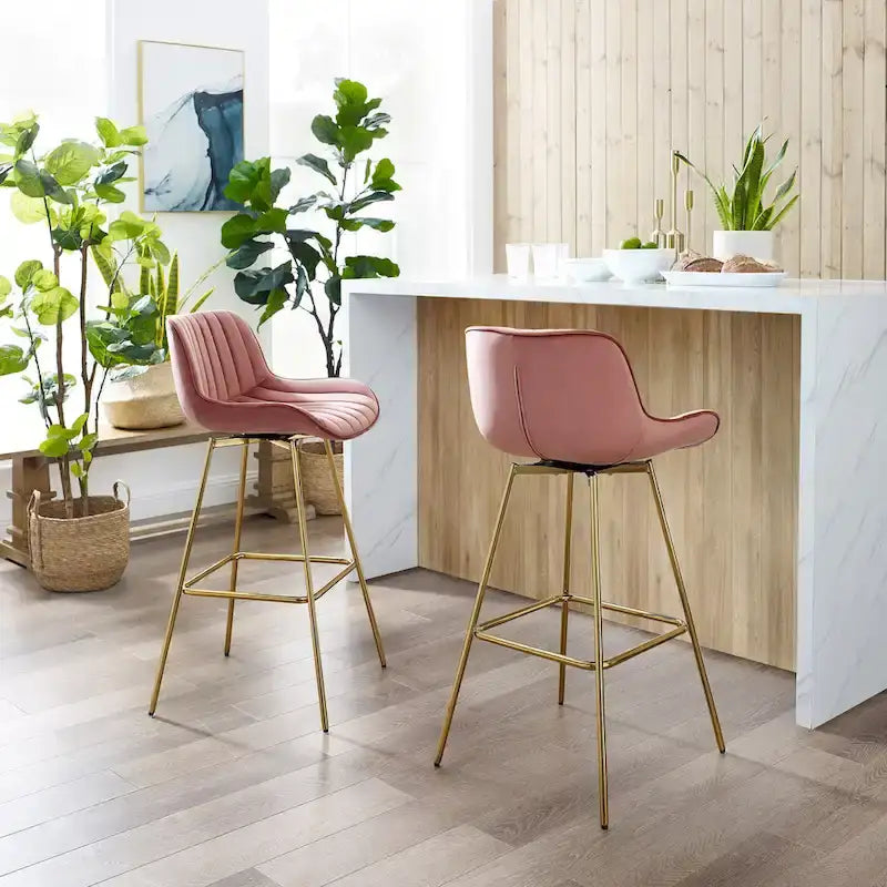 Modern Swivel Velvet Barstools (Pair)