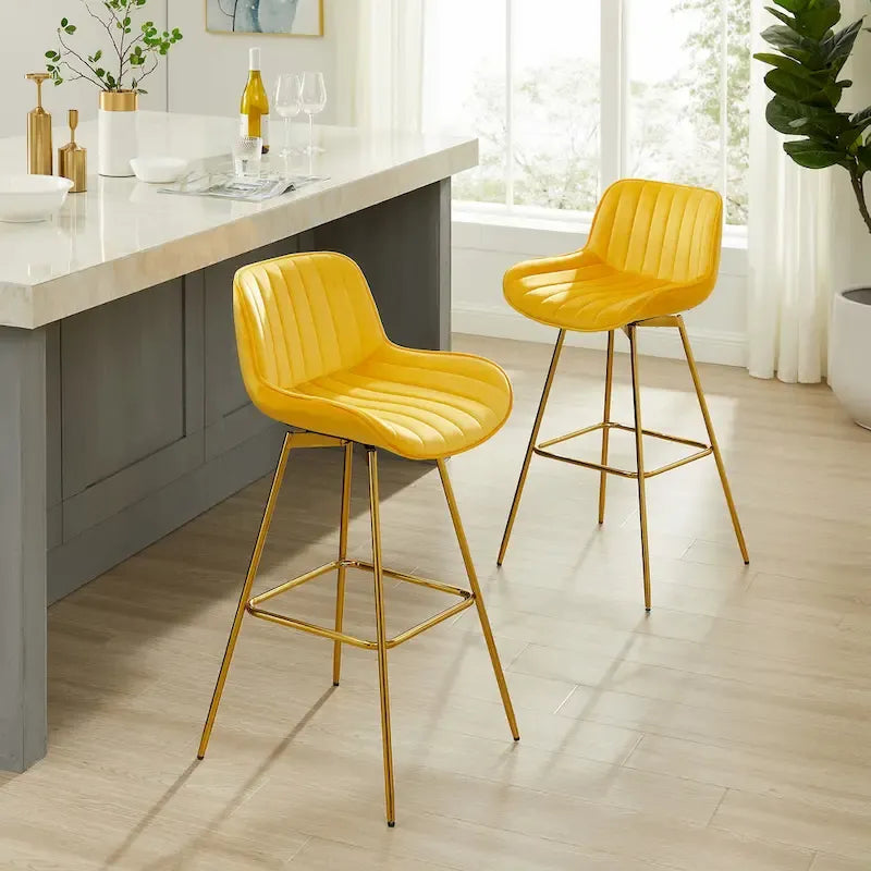 Modern Swivel Velvet Barstools (Pair)