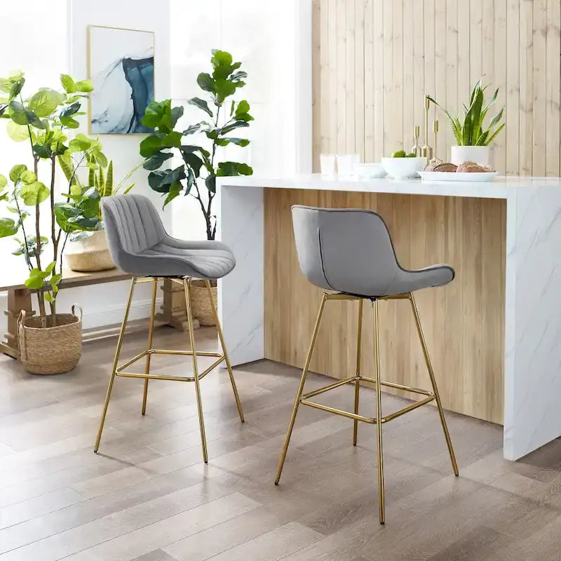 Modern Swivel Velvet Barstools (Pair)